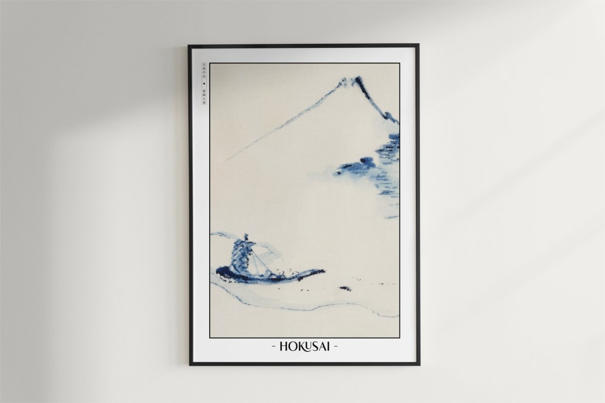 Hokusai - A Person in a Small Boat - Artist Name - Black Frame