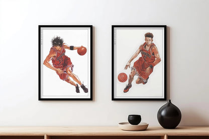 Slam Dunk - Miyagi & Rukawa - Art Only - Black Frame