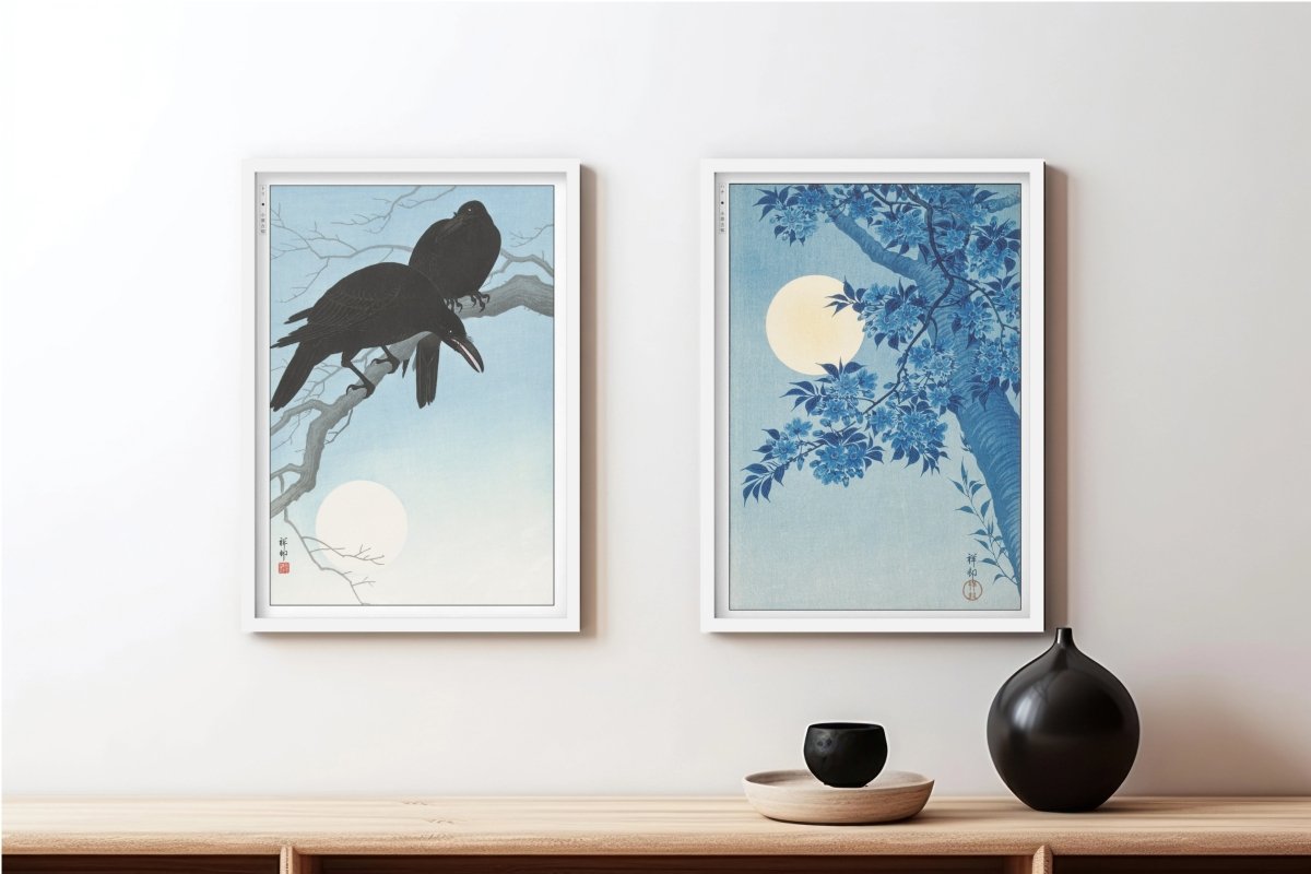 Ohara Koson - Moonlight (Set of 2) - Art Only - White Frame
