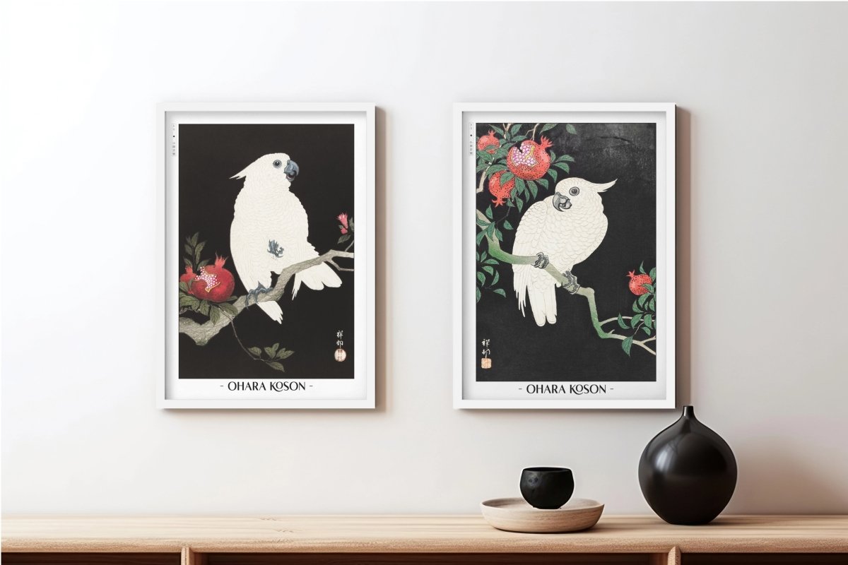 Ohara Koson - Two Cockatoos (Set of 2) - Artist Name - White Frame