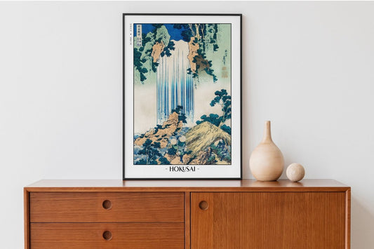 Hokusai - Y_r_ Waterfall in Mino Province - Artist Name with Decor