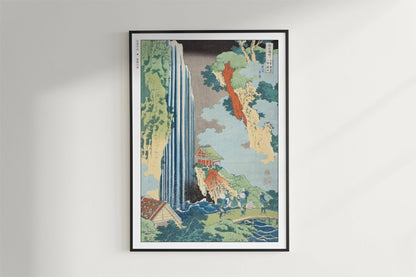 Hokusai - The Waterfall at Ono on the Kiso Road - Art Only - Black Frame