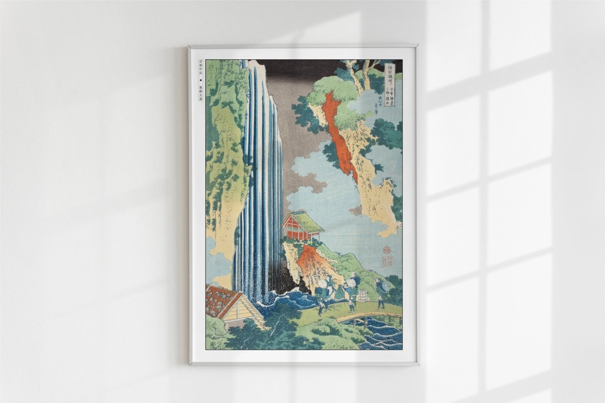 Hokusai - The Waterfall at Ono on the Kiso Road - Art Only - White Frame