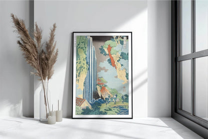 Hokusai - The Waterfall at Ono on the Kiso Road - Art Only with Decor