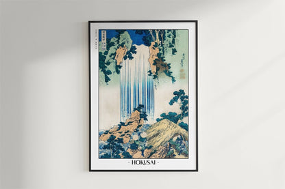 Hokusai - Y_r_ Waterfall in Mino Province - Artist Name - Black Frame