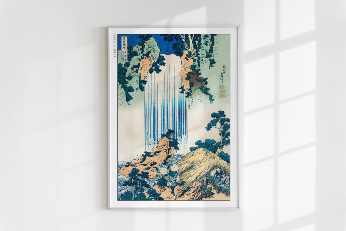 Hokusai - Y_r_ Waterfall in Mino Province - Art Only - White Frame