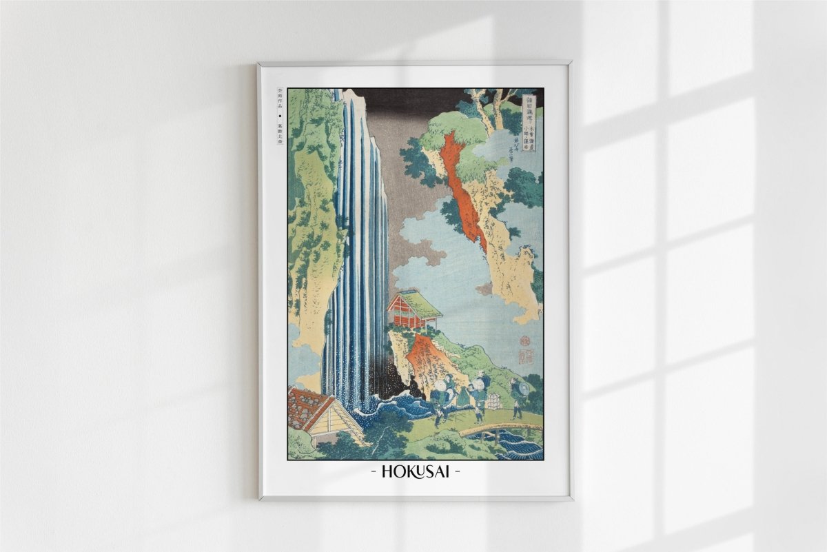 Hokusai - The Waterfall at Ono on the Kiso Road - Artist Name - White Frame